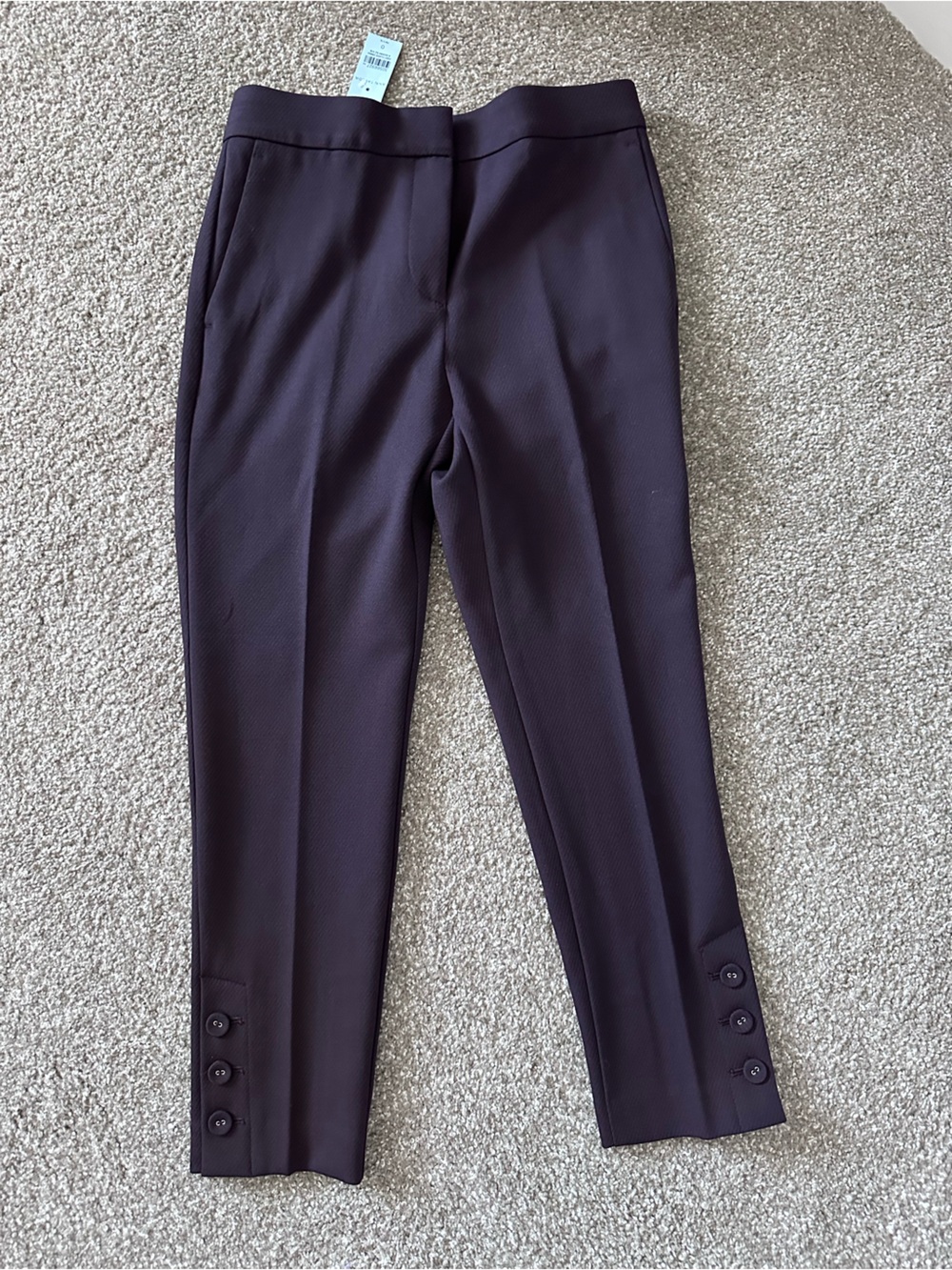 NWT Ann Taylor The Ankle Pants 0P High Rise Button Cuff Dark Plum